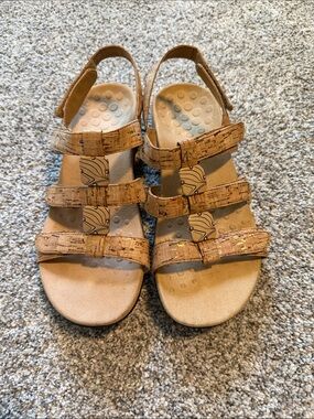VIONIC Comfort Cork-Style Women's Strappy Sandals in Tan